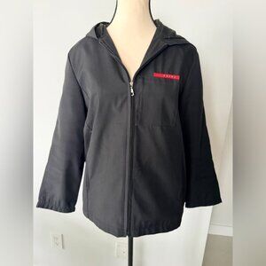 Authentic Vintage Prada Black Jacket with Red Logo – Iconic Staple